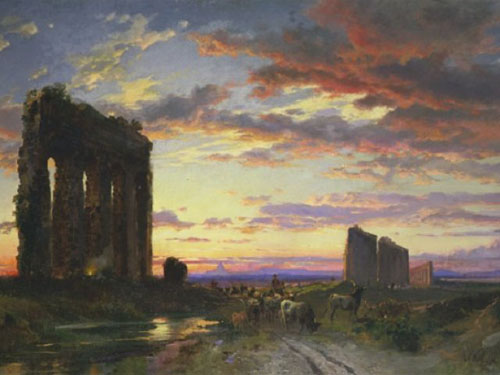 Hermann David Salomon Corrodi, Ruines romaines sur l'Appia antica au coucher du soleil
